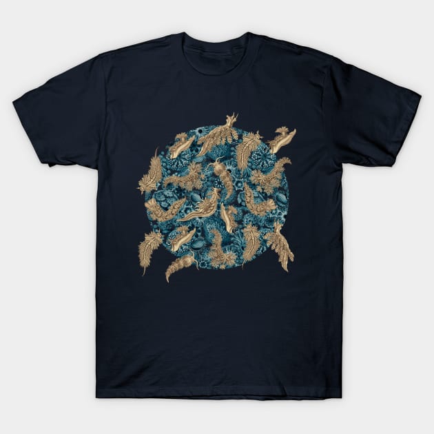 Ernst Haeckel Sepia Nudibranch  on Cerulean Sea Squirts T-Shirt by Scientistudio